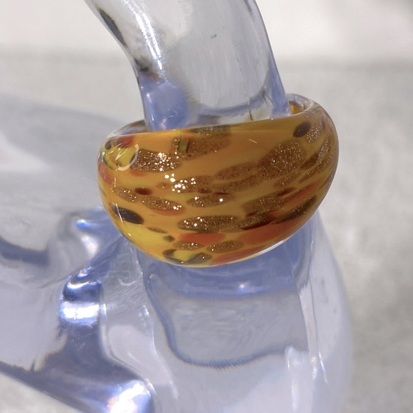 Vintage Art Glass Handmade Yellow Gold Orange Band Ring - Picture 2 of 12